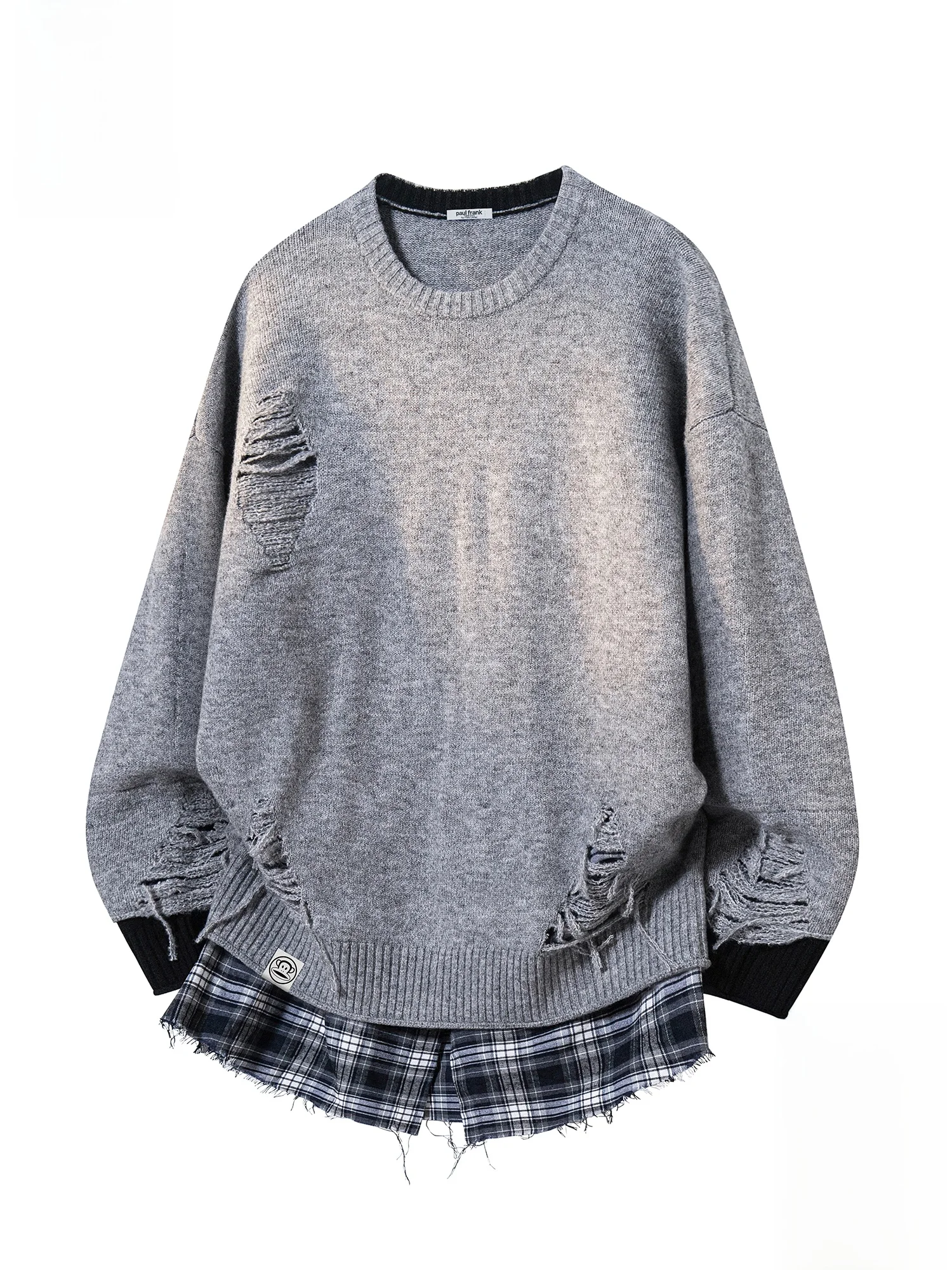 

Мужской вязаный свитер Paul Frank в клетку с дизайнерскими вырезами, теплый зимний топ из смеси полиэстера и спандекса