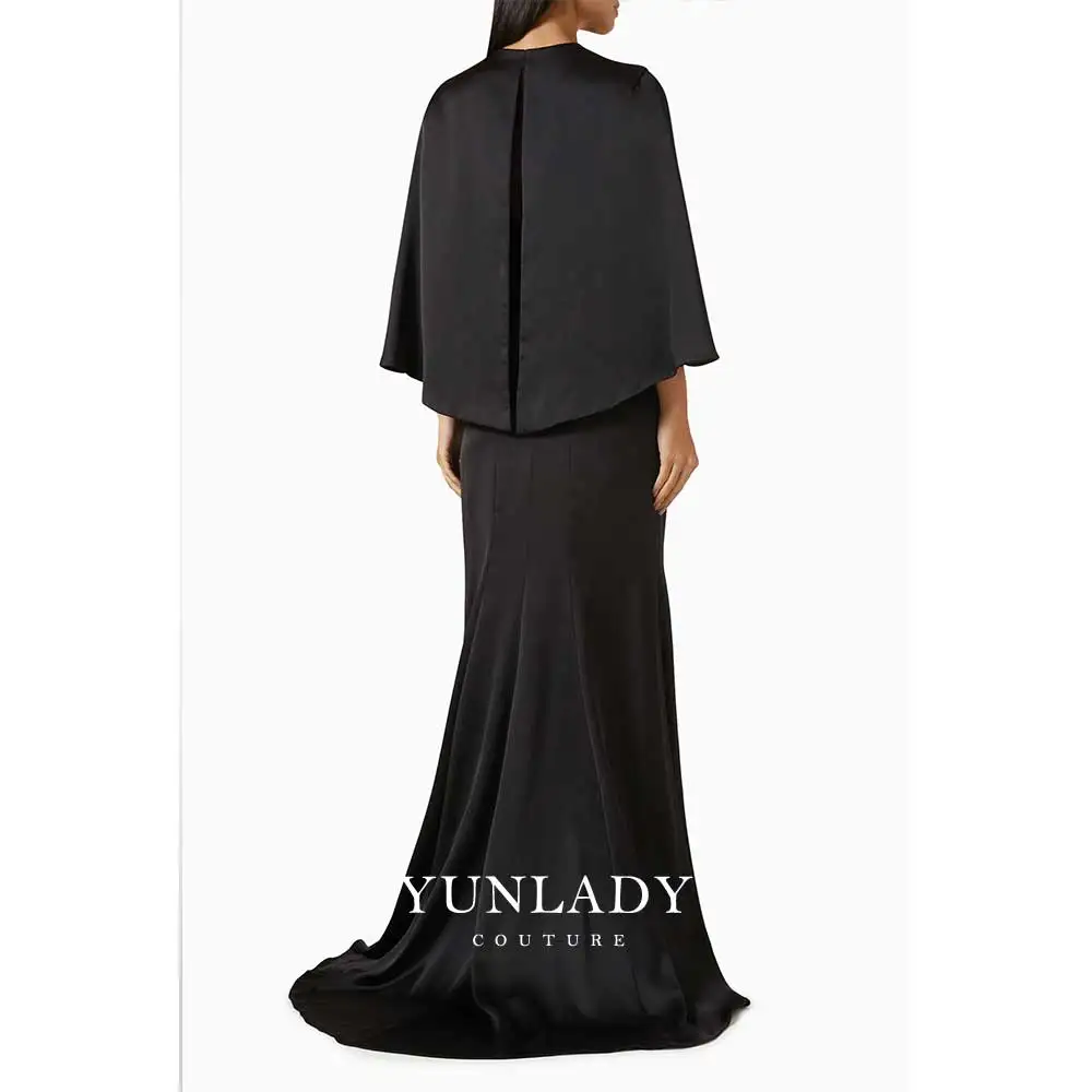 YUNLAN Luxury Dubai Black V Neck Mermaid Smock Sleeve Evening Gown 2024 Women's Haute Custom Formal Party Tail Gown