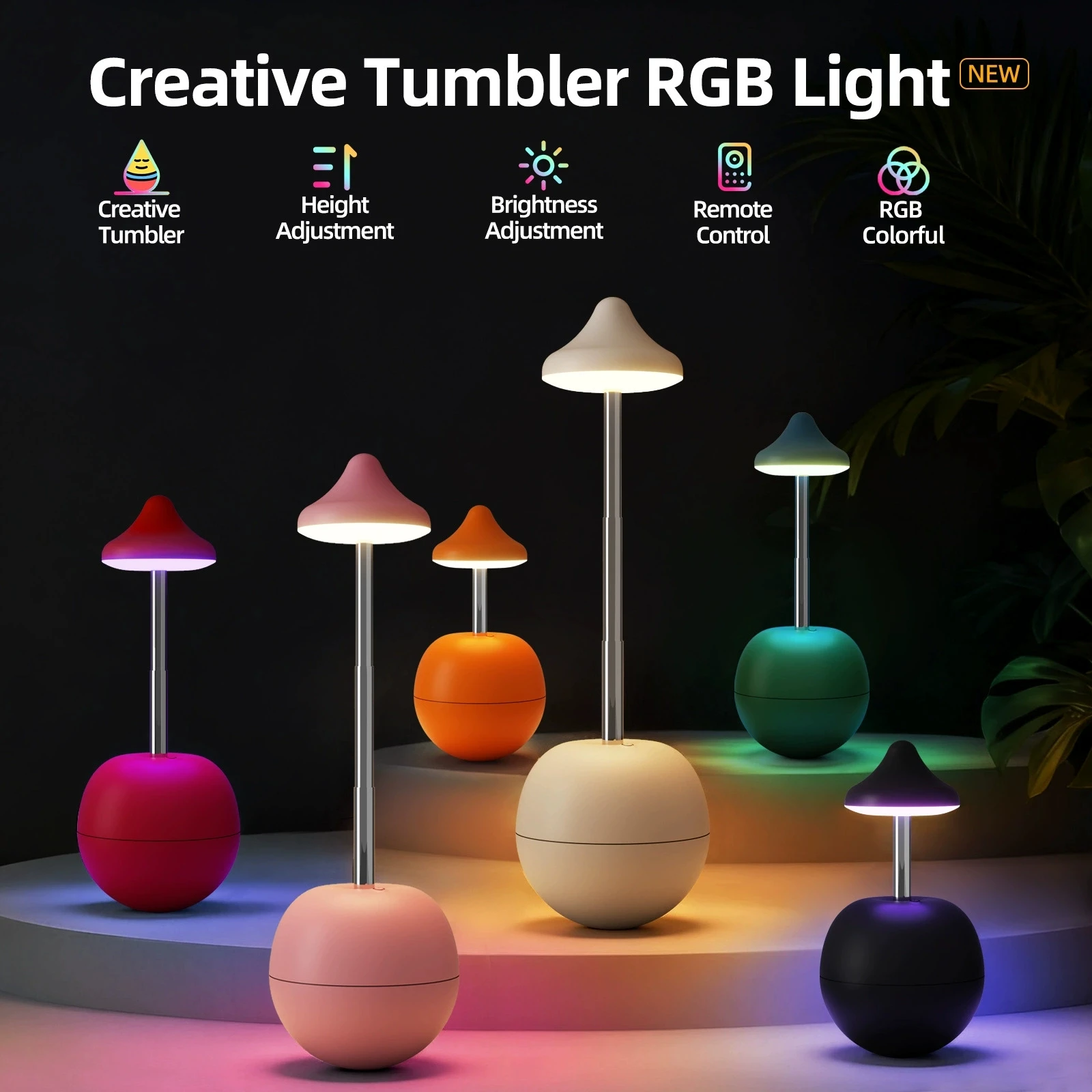 Lampu Malam Mood Tumbler Kreatif USB Isi Ulang dengan Remote Control Lampu Atmosfer RGB untuk Kamar Tidur yang Dapat Disesuaikan Tingginya untuk Rumah.