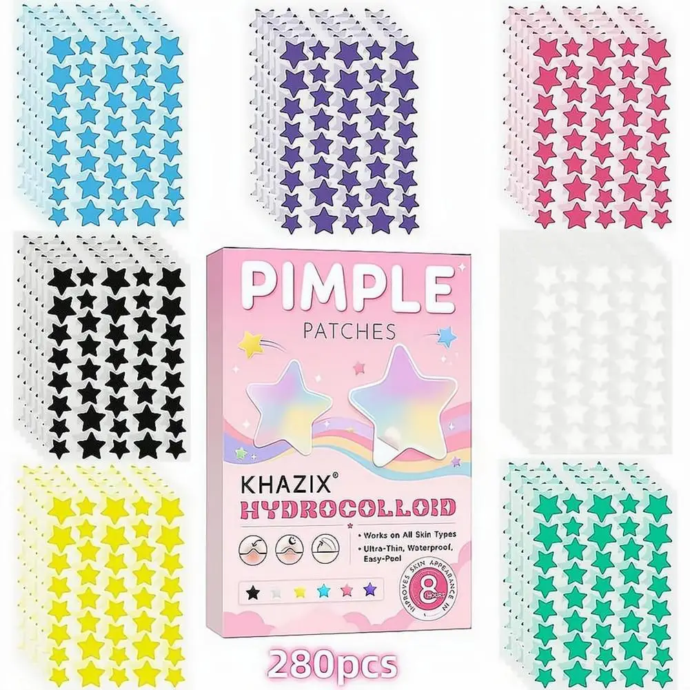 280pcs Hydrocolloid Pimple Patches Colorful Star Facial Acne Patches Invisible Ultra-thin Pimples Cover Patches Daily SkinCare