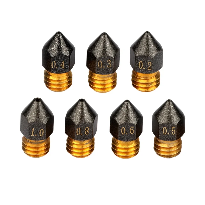 

1/2/5 шт.MK8 латунное сопло с тефлоновым покрытием 0,2/0,4/0,5/0,6/0,8/1,0 мм-1,75 мм, резьба M6, антипригарное сопло для экструзионной головки с антипригарным покрытием