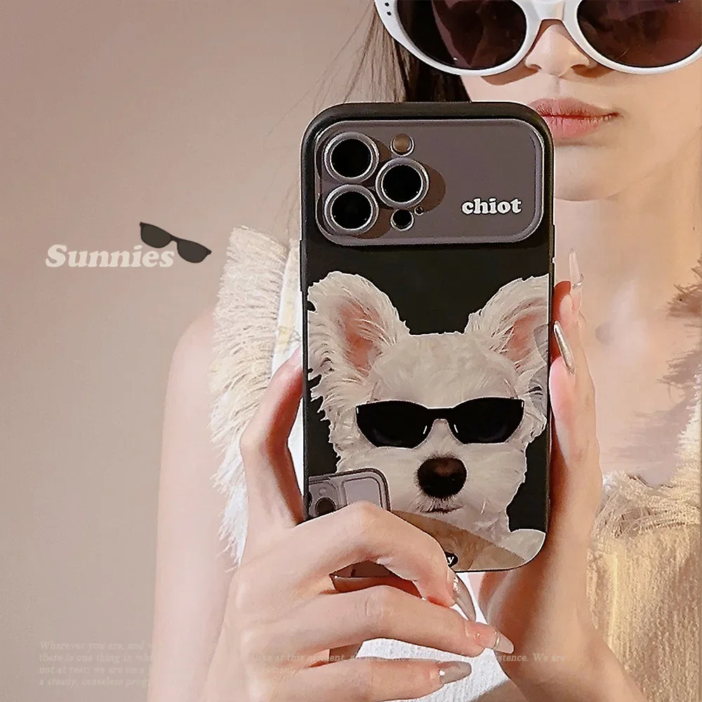 Cool Style Photo Taking Sunglasses Dog Phone Case for IPhone16 15 14 12 13 11 Pro ProMax Plus X XR Shockproof Phone Cover