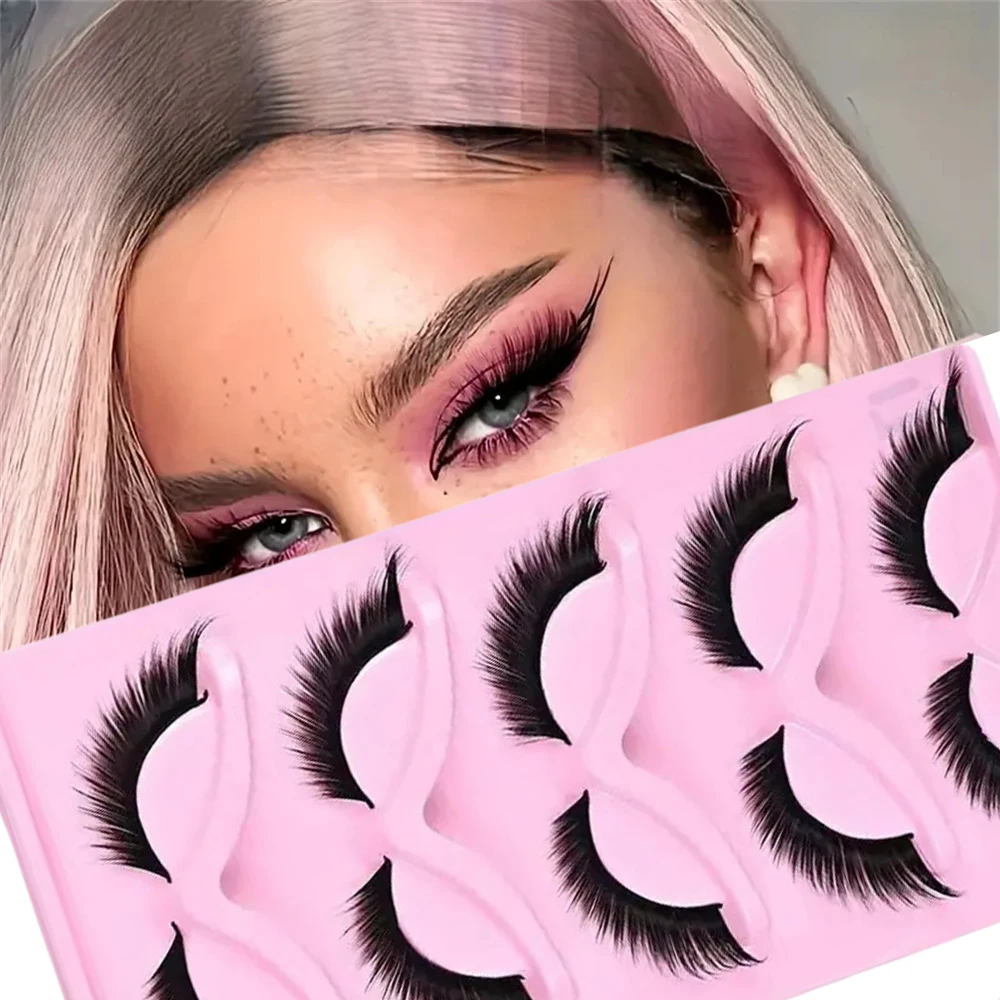 5 pairs of cat-eye false eyelashes, natural wing-shaped false eyelashes, and extended eyelashes at the outer corners of the eyes