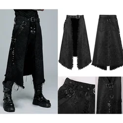 Punk Pleated Skirt Cosplay Gothic Leather Belt Medieval Roman Warrior Kilt Metal Chian Asymmetry Halloween Costume For Men's