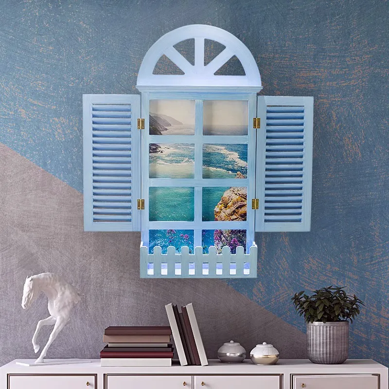 

Fake Window Blinds Vintage Mediterranean Window Shutter Wall Hangings Decor Wooden Window Frame Wedding Decoration Crafts