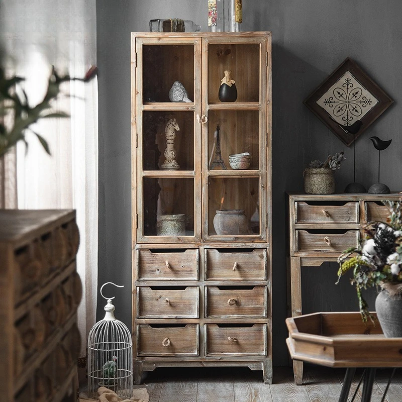 Simple retro solid wood dining side cabinet personalized living room kitchen storage cabinet creative bookcase bed and breakfast