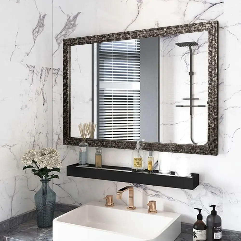 

Wall-Mounted 40x24 Inch Black Framed Mirror for Bathroom, Living Room, or Bedroom