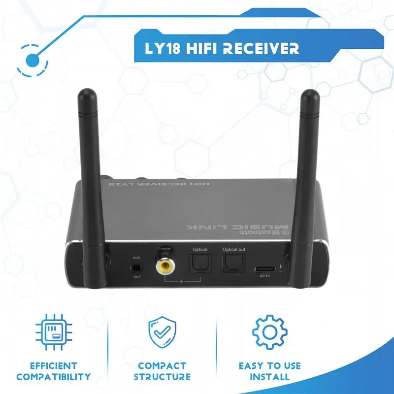 A13E-New LY18 HIFI Lossless Bluetooth Receiver Long Distance Bluetooth Adapter 5.4 Adapter Audio Wireless Receiver 6 In 1