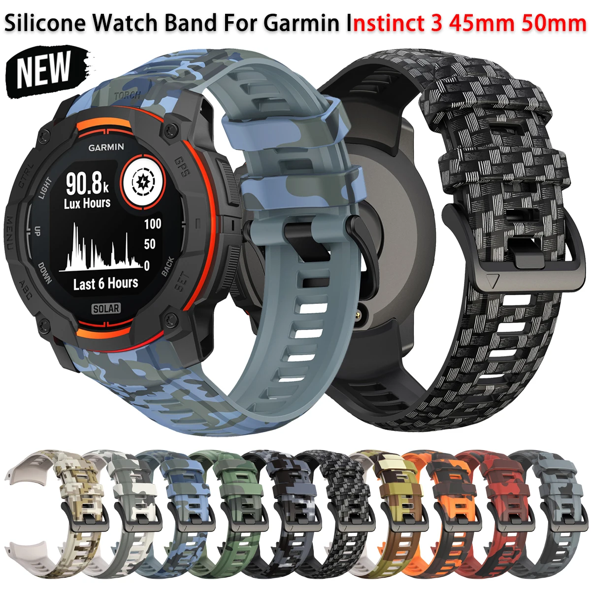 Silicone Strap for Garmin Instinct 3 Amoled 50mm 45mm Camouflage printed Wristband for Garmin Instinct 3 Solar 45mm 50mm Strap