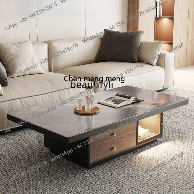 Stone Plate Rectangular Coffee Table TV Stand Living Room Home Tea Table Oval Tea Table