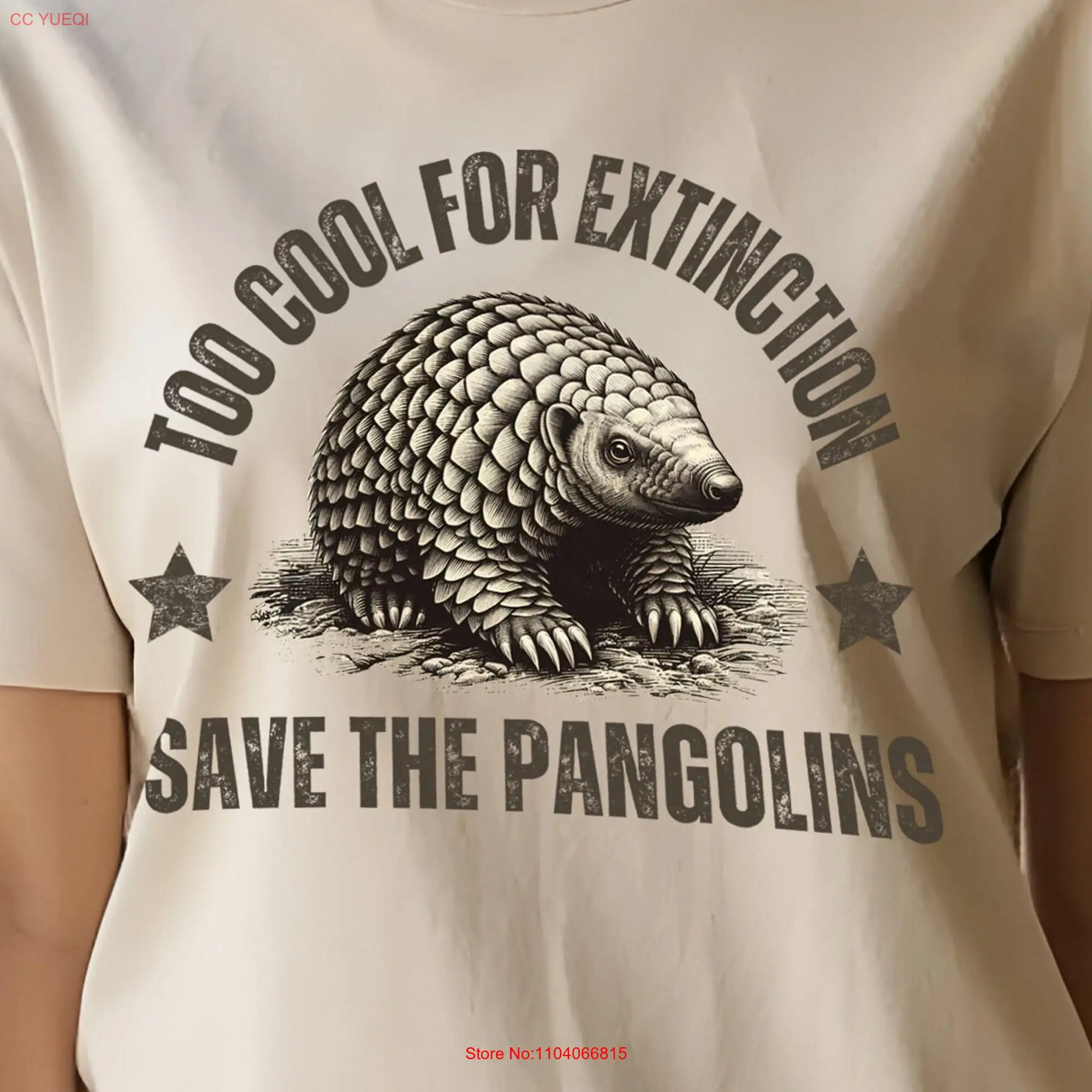 Eco Chic Pangolin Recycled T Shirt Vintage Vibes Endangered Animal Sustainable Fashion Organic long or short sleeves