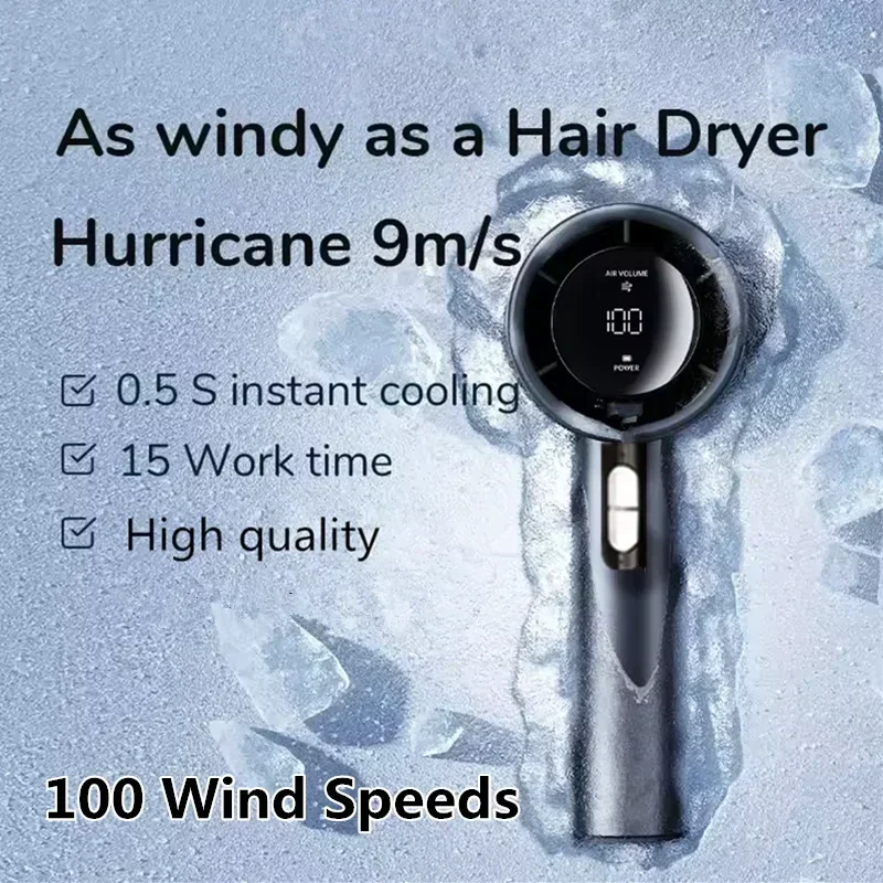 2025 Portable Turbo Handheld Fan - 100-Speed Adjustable, USB Rechargeable Mini Fan with LED for Camping, Outdoor & Travel