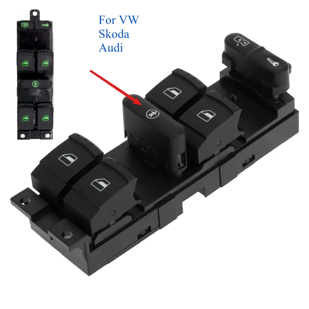 For VW Golf MK4 Bora Seat Skoda Octavia MK1 Fabia Left Electric Power Window Control Switch Button Parts Green Light 1J4959857A