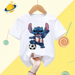 2024 Disney Stitch Kids T-shirt Lively sports boys girls round neck short sleeve street fashion casual shirt Kawaii clothing top