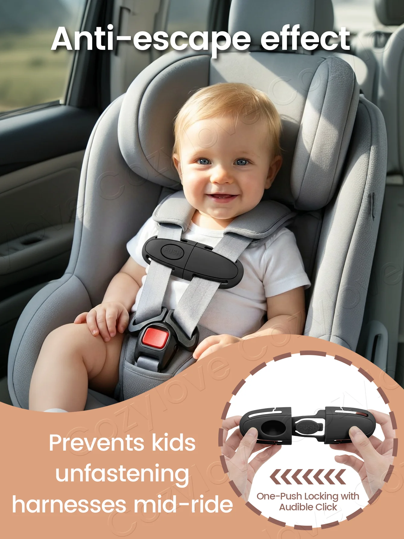 Baby Stroller Steering Wheel Toy & Chest Harness Clip,Toddler Pretend Driving Toy + Stroller Safety Strap Anti-Slip Chest Buckle 4
