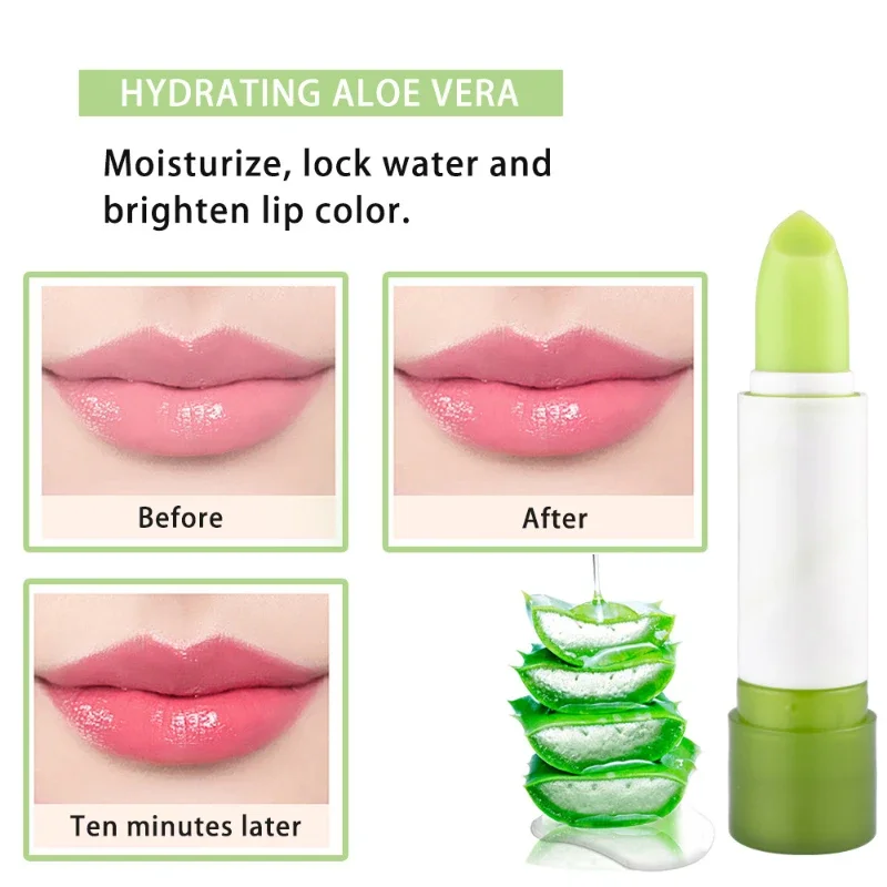 Nuevo bálsamo labial teñido que cambia de Color Natural, lápiz labial de Aloe Vera, barras de labios de larga duración, bálsamo, maquillaje, bálsamo labial, brillo de labios