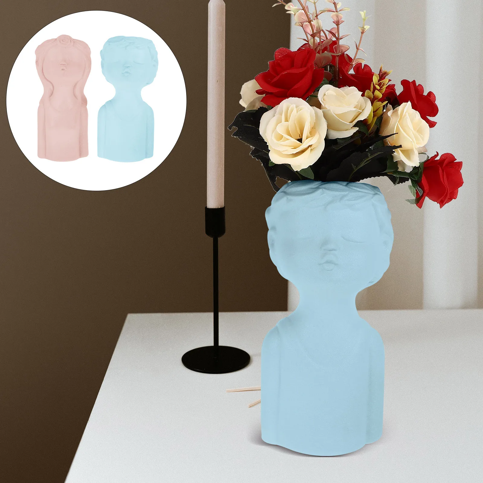 

2Pcs Ceramic Vase Human Face Vase Artistic Flower Holder Home Decoration Floral Arrangement Container Desktop Ornament