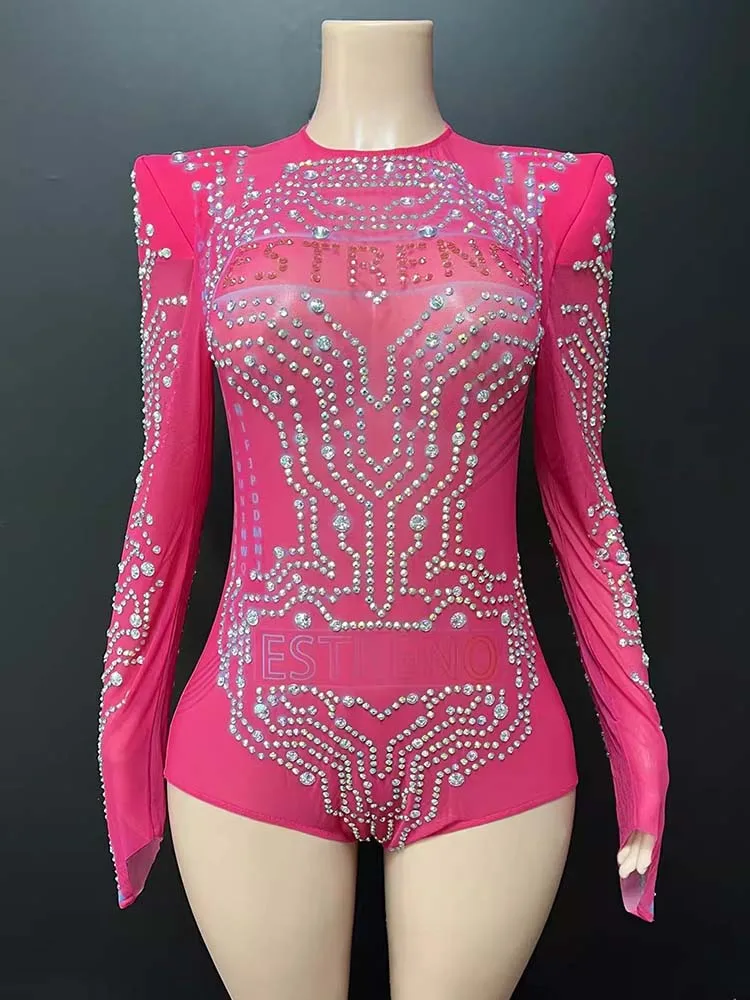 

High Quality Rhinestone Elastic Mesh Jumpsuit 2026 New Fashion Custom Women'S Clothing