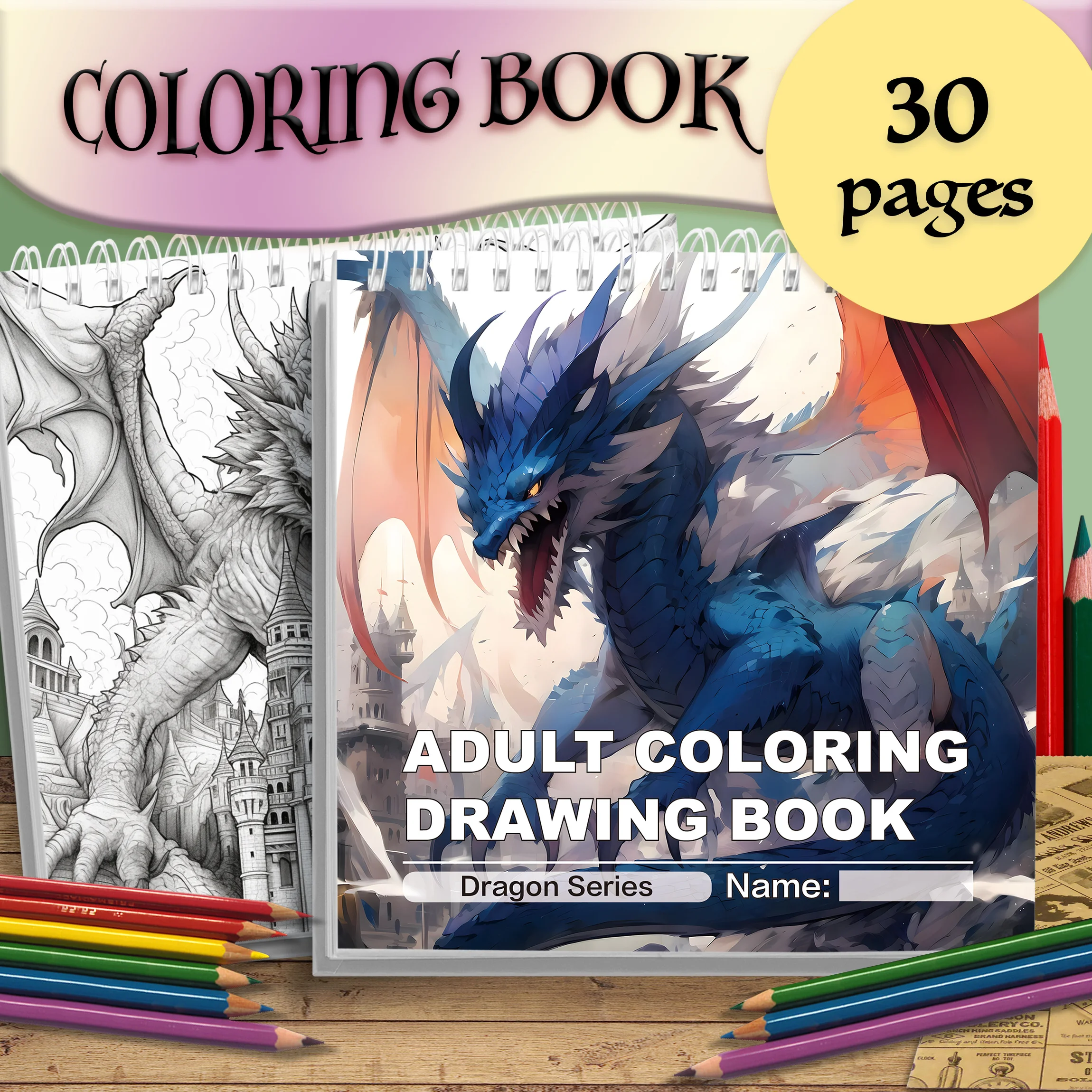 

1 Pc Thick Pages Adult Coloring Book Featuring Dragons and Other Mythical Creatures - Ideal Gift for Holidays
