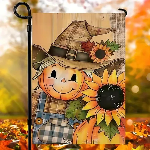 Fall Garden Flag Double Sided Autumn Harvest Scarecrow Pumpkins Garden, 12x18 XXQ