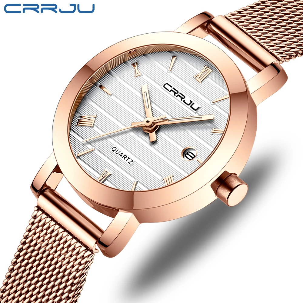 CRRJU Women Watch Fashion Causal Quartz Waterproof with Date Dress Wristwatch for Lady Mesh Bracelet
