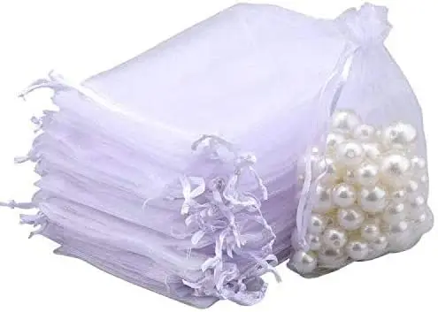 

5×7 Inches 100PCS White Organza Gift Bags with Drawstring Organza Mesh Jewelry Pouches Sheer Candy Bags for Wedding Party Favors