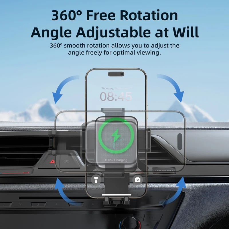 Vyvylabs 360° °   Verstellbarer Handyhalter für Auto-Entlüftungsöffnungen, Autotelefonhalterung, 15 W, schnelles Aufladen, universelle Handyhalterung für iPhone
