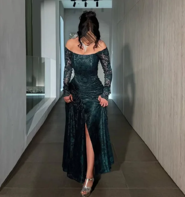 Customized High Quality Strapless Three Quarter High Fork Floor Length Green Women Dresses Evening Formal Dress Women Elegant