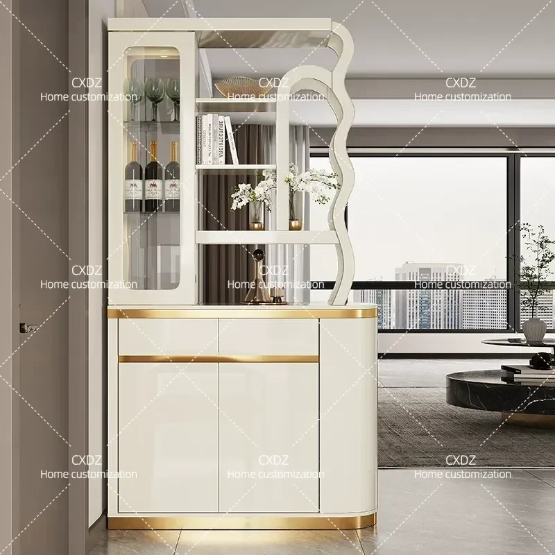 Modern Light Luxury Double Sided Partition Cabinet for Living Room Entrance Foyer Wall Mounted Wine Storage Shoe Display