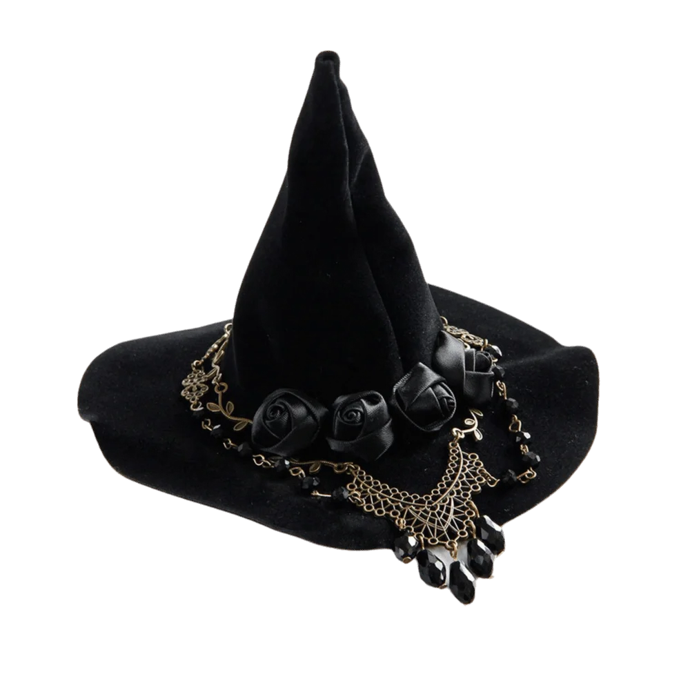 Flower Witch Hat Hair Clip Gothic Style Headdress Halloween Hair Clip Dark Black Skull Spider Witch Hairpins Party Headpiece