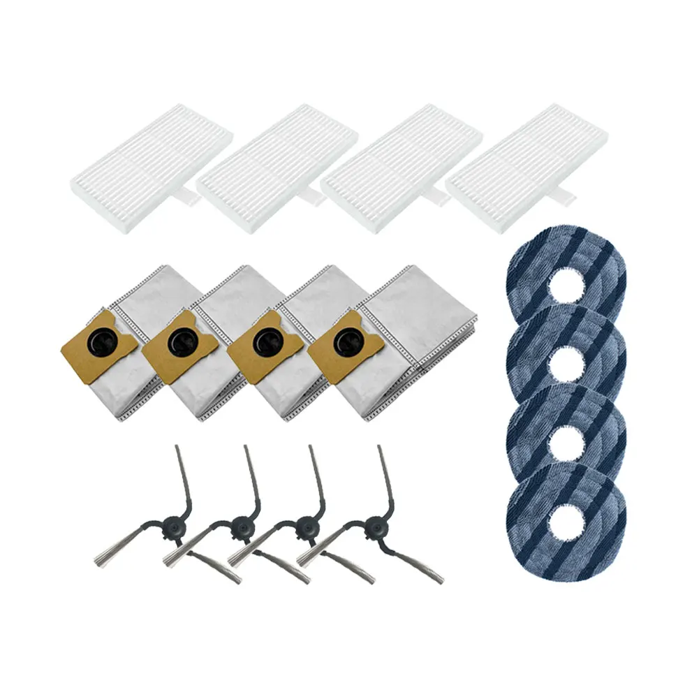 

Replacement Parts Bundle Compatible with For Eufy C10: 4 Side Brushes 4 Dust Bags 4 Washable HEPA Filters 4 Cloths