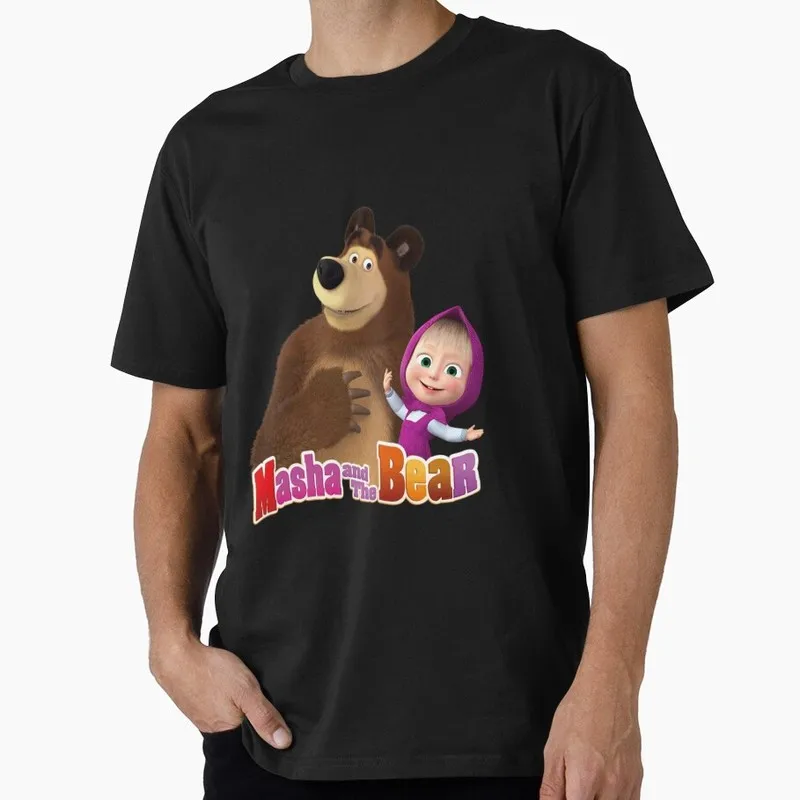 Masha and the Bear Cartoon Graphic T-Shirt, Cute Anime Print Short Sleeve Casual Tee, Unisex Summer Streetwear Top S-6XL