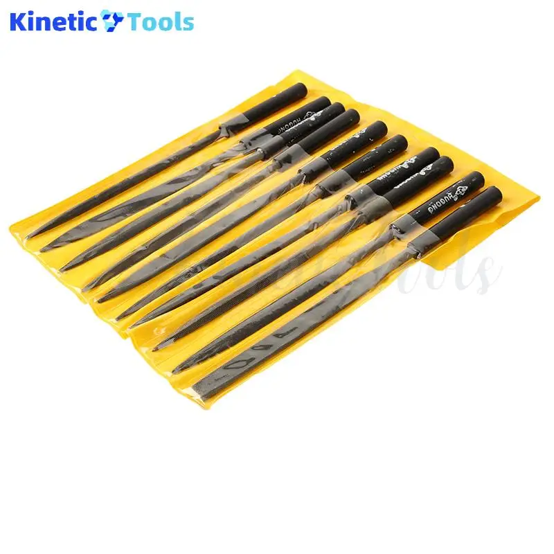 10 قطع من مجموعة الملفات الصغيرة المختلطة مقبض بلاستيكي تشكيل مثلث تلميع ملف فولاذي معدني ملف مسطح مجموعة أدوات يدوية #5