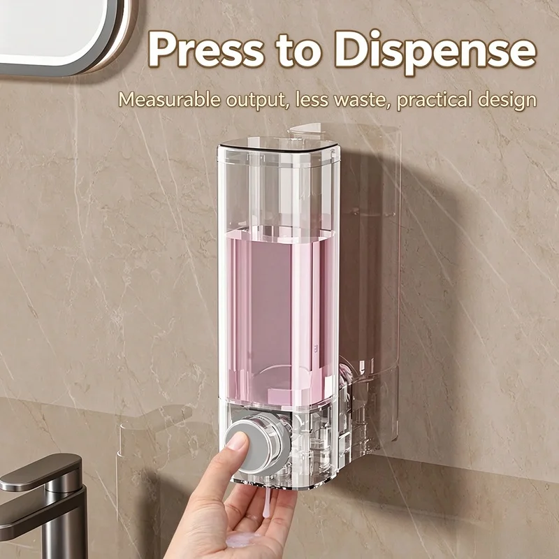 No Drilling Wall Soap Dispenser Manual Press Refillable Bottle Bathroom Hotel Shampoo Hand Wash