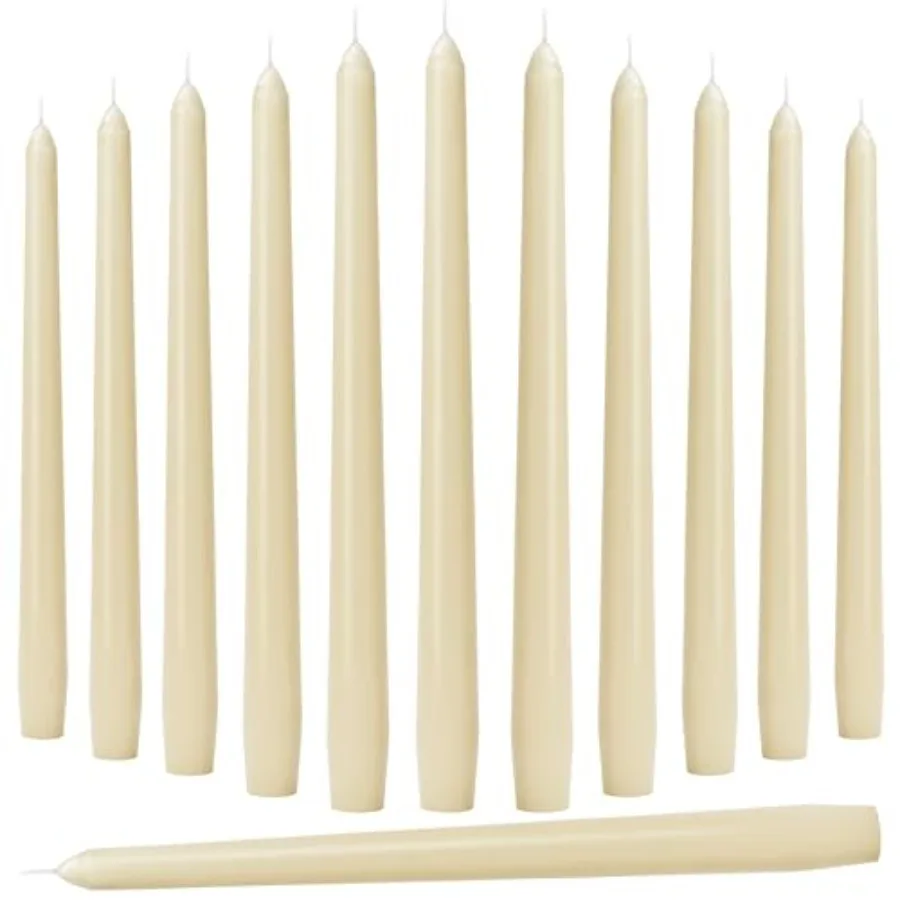 10-Inch Ivory Taper Candles - Dripless Smokeless Tapered Candle Cream Unscented Candlesticks Paraffin Wax Long Slow Burning Tal