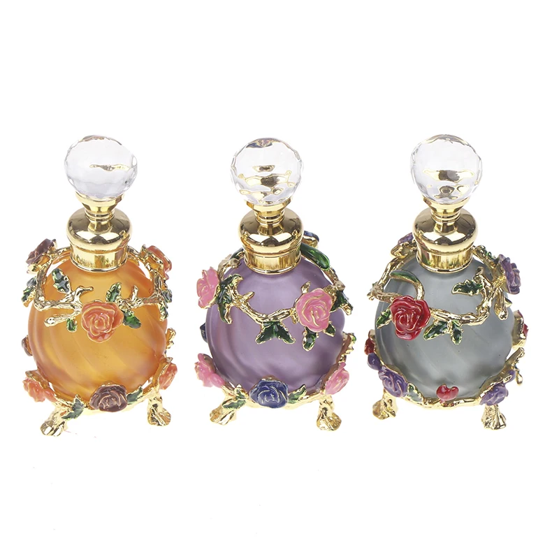 1Pc Dubai 15ML Beauty Salon Flowers Glass Perfume Empty Bottle Vacuum Bottle Essential Oil Olive Oil Reusable Storage Bottle