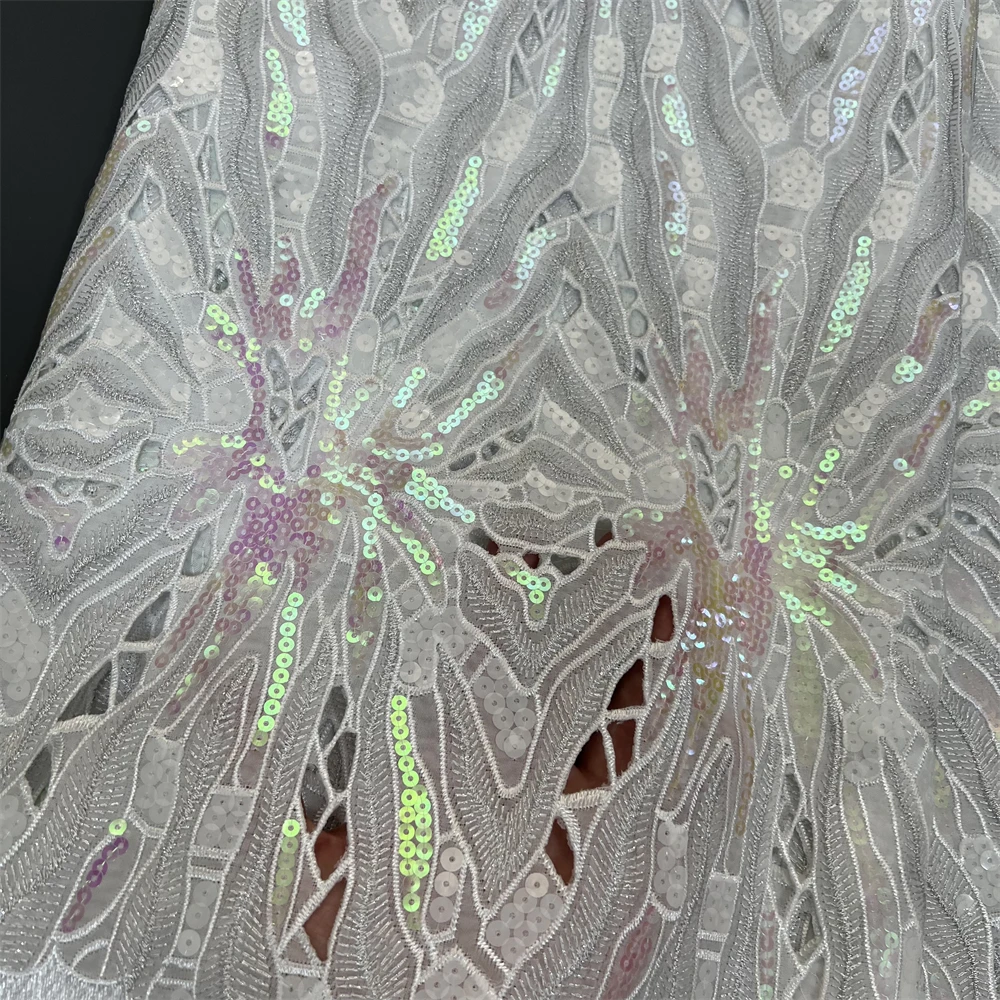

2026 High Quality Africa Nigerian Tulle Lace Fabric Sequins for Wedding Dress Chiffon Party Guipure Sewing cotton 5Yard JL573