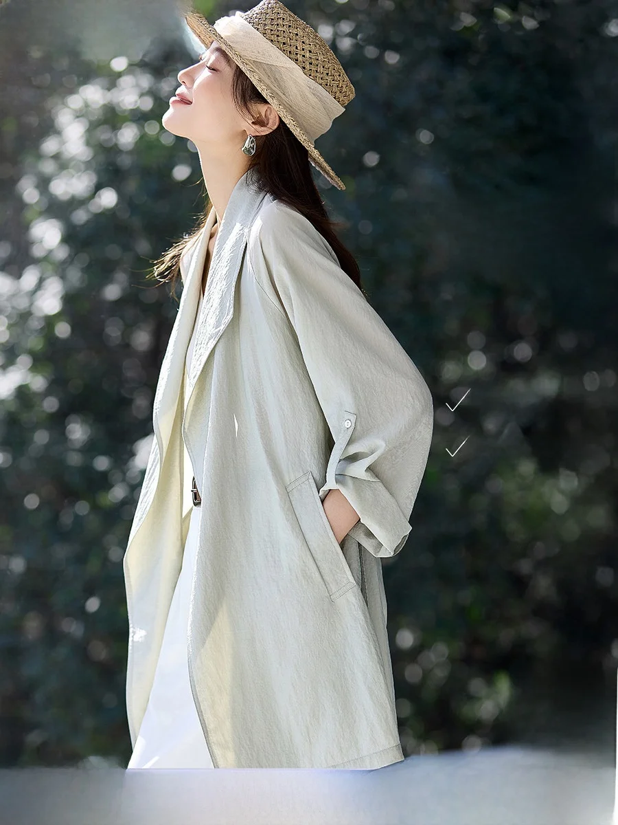 

Модная женская ветровка Ele Fashionable с длинными рукавами, весна 2026, свободный крой, прямое пальто из нейлонового волокна