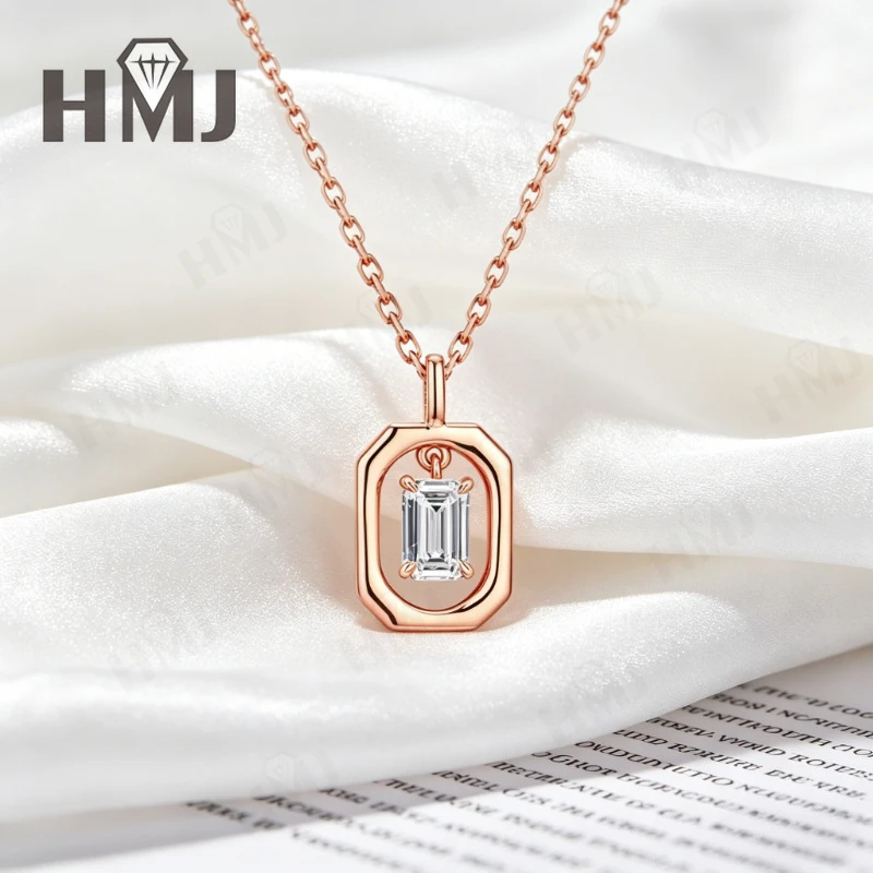 Vintage-Rahmen Moissanit-Anhänger 925 Sterling Silber D-Farbe Smaragdschliff Jubiläumsgeschenk Feiner Schmuck für Sie – Detail 8
