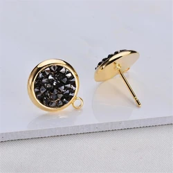 New 18K Gold Plated Brass Black CZ Crystal Round Ear Stud Hooks For DIY Earrings Jewelry Making Crafts Ear Wire Hook Accessories