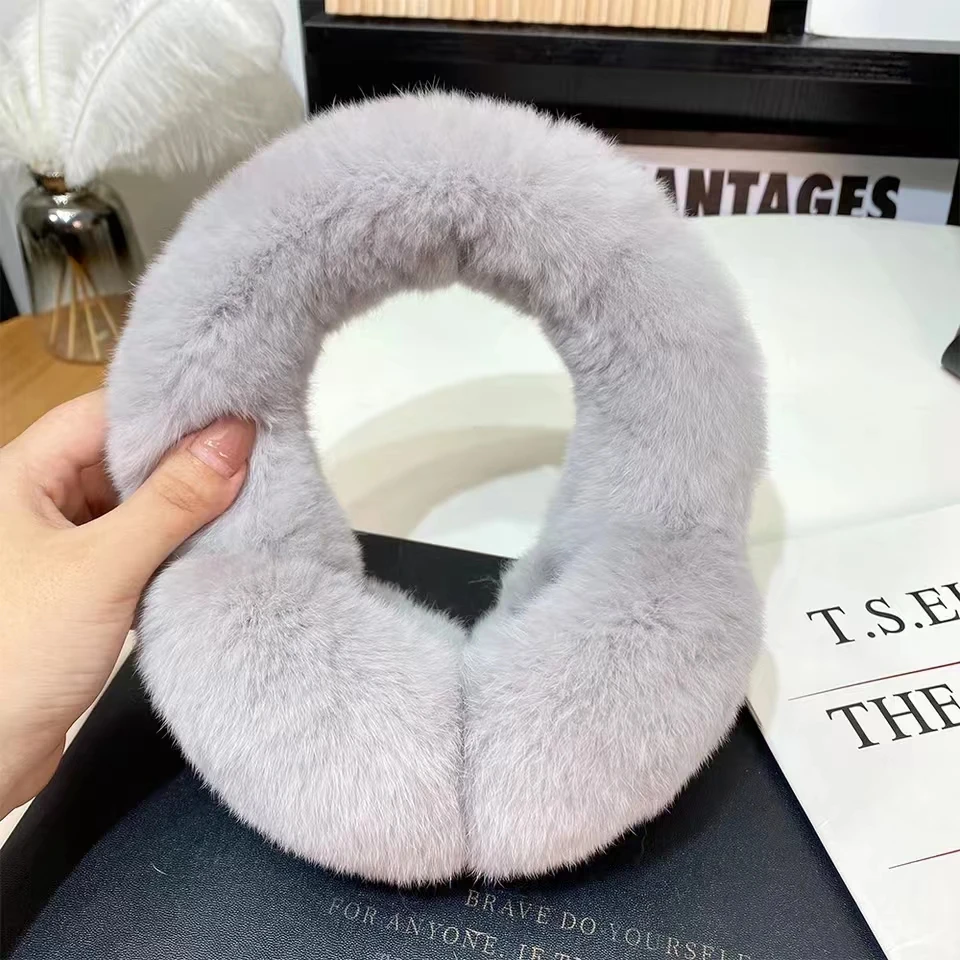 MPPM Natural 100% Rex Rabbit Fur Earmuffs Winter Accessories for Women Winter Ear Muffs Fluffy Earmuffs Ear Cover for Winter