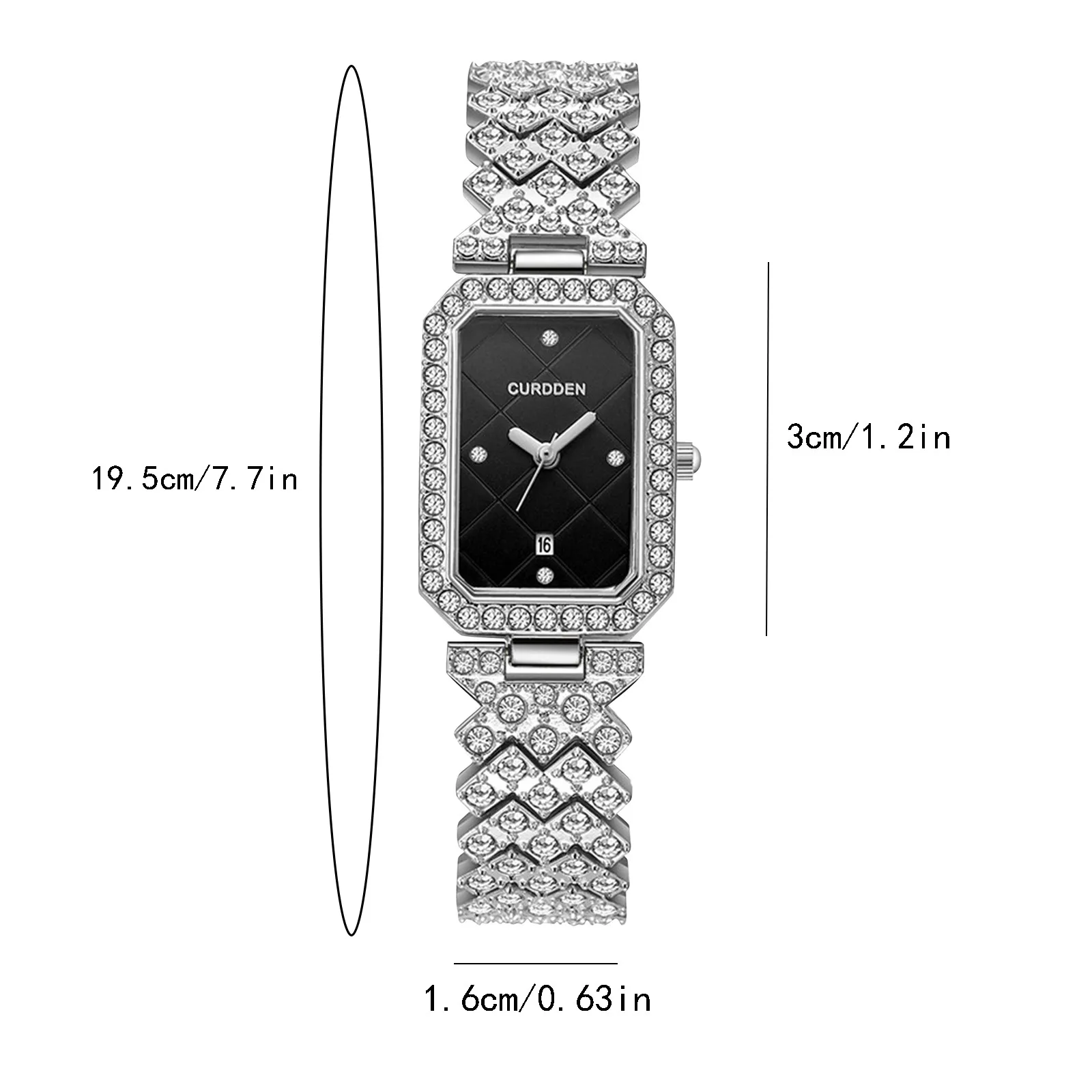 Women\'s Fashion Luxury Exquisite Full Diamond Casual Versastile Alloy Stainless Steel Band Strap Watch Rectangular Dial Wrist