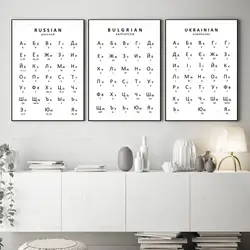 Russian&Ukrainian&Bulgarian Alphabet Poster Language Learn Chart Print Canvas Painting Educational Wall Pictures Kids Room Decor