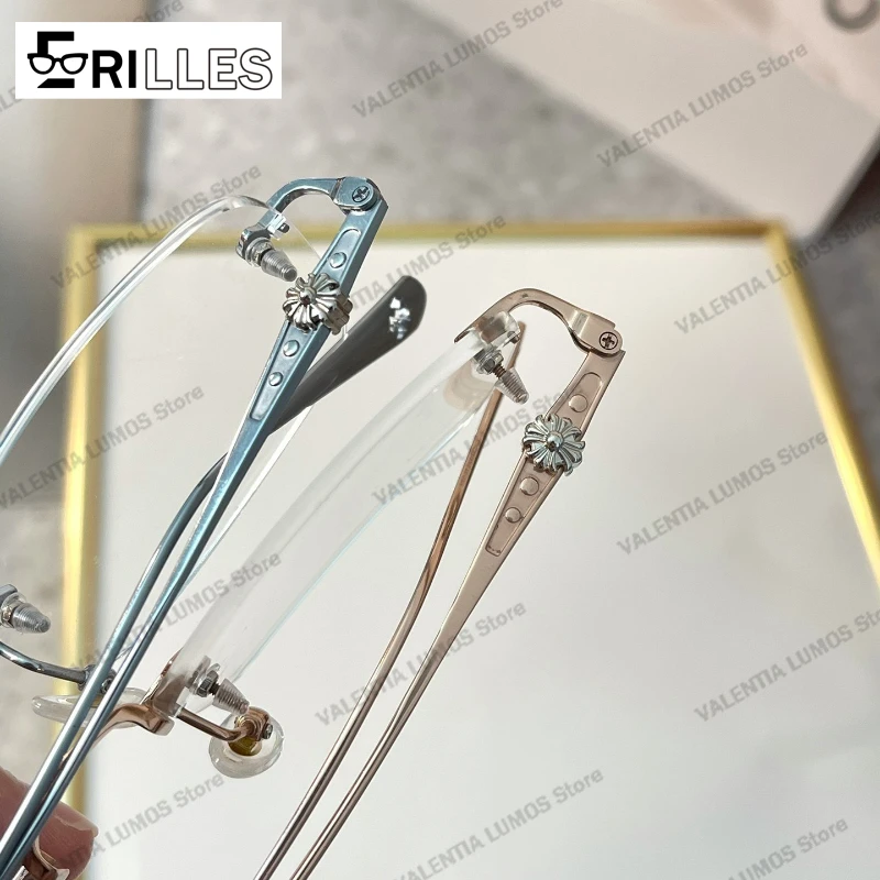 Occhiali da vista senza montatura da donna in titanio, montatura per occhiali che blocca la luce blu, anti-fatica leggera per ufficio/lettura