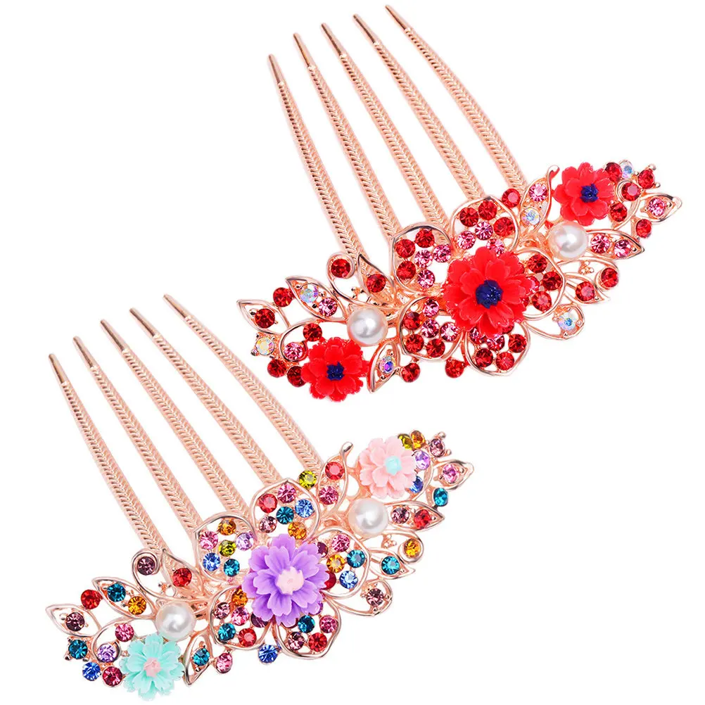 

2Pcs Alloy Flower Hair Comb Clip for Women Rhinestone Bridal Headpiece Wedding Party Birthday Prom Honeymoon Gift