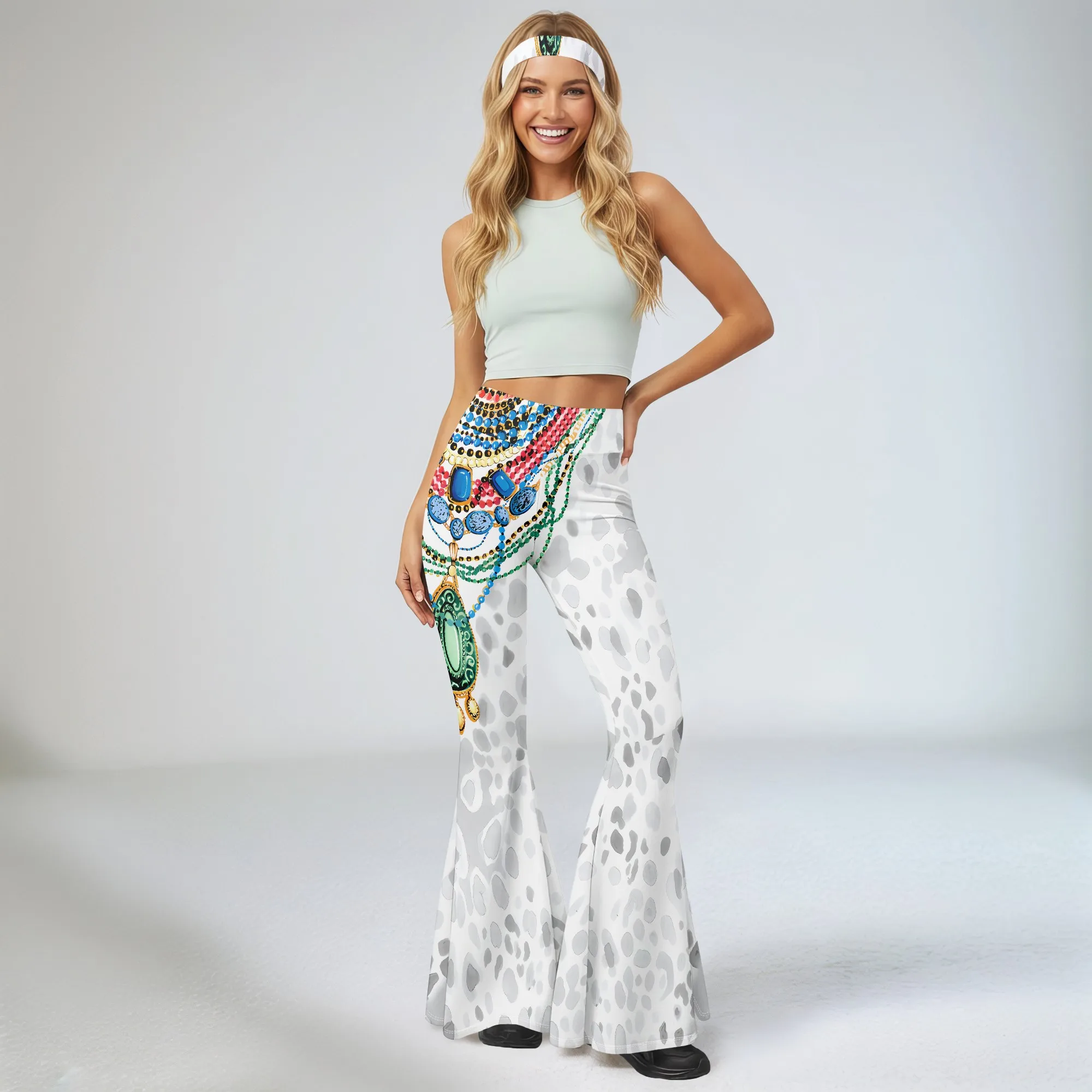 

Women's Spring And Summer Casual 3D Printed Flared Pants, High Waisted Fashionable Flared Pants.