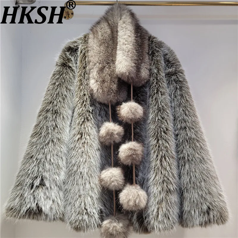 

HKSH 2023, осенне-зимнее новое женское теплое пальто из искусственного меха, элегантное стильное утепленное пальто со съемным шарфом High Street HK14621