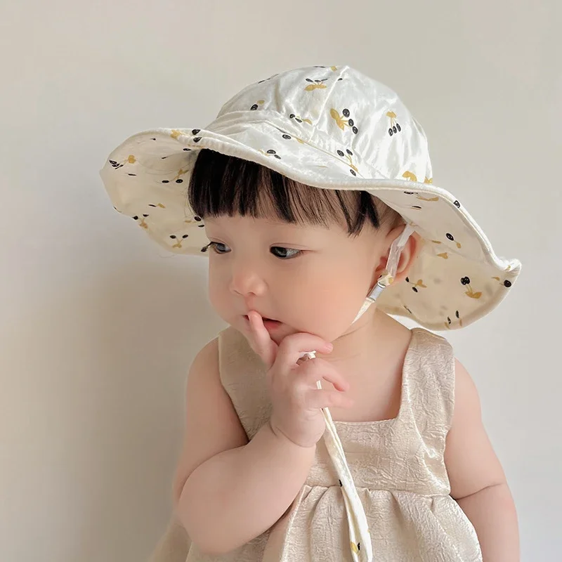 Kids Fisherman Caps Cute Print Soft Drawstring Adjustable Kids Sun Hats For Boy Girl Korean Casual Outdoor Sunscreen Bucket Hats