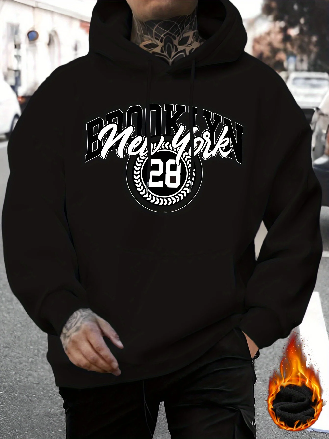 Men's New Brooklyn Personality Letter Printing Casual Sweater Fashion Drawstring Hoodie Autumn and Winter Top Comfortable Versatile Long Sleeve Hooded Sweater [Niuwang Selection]