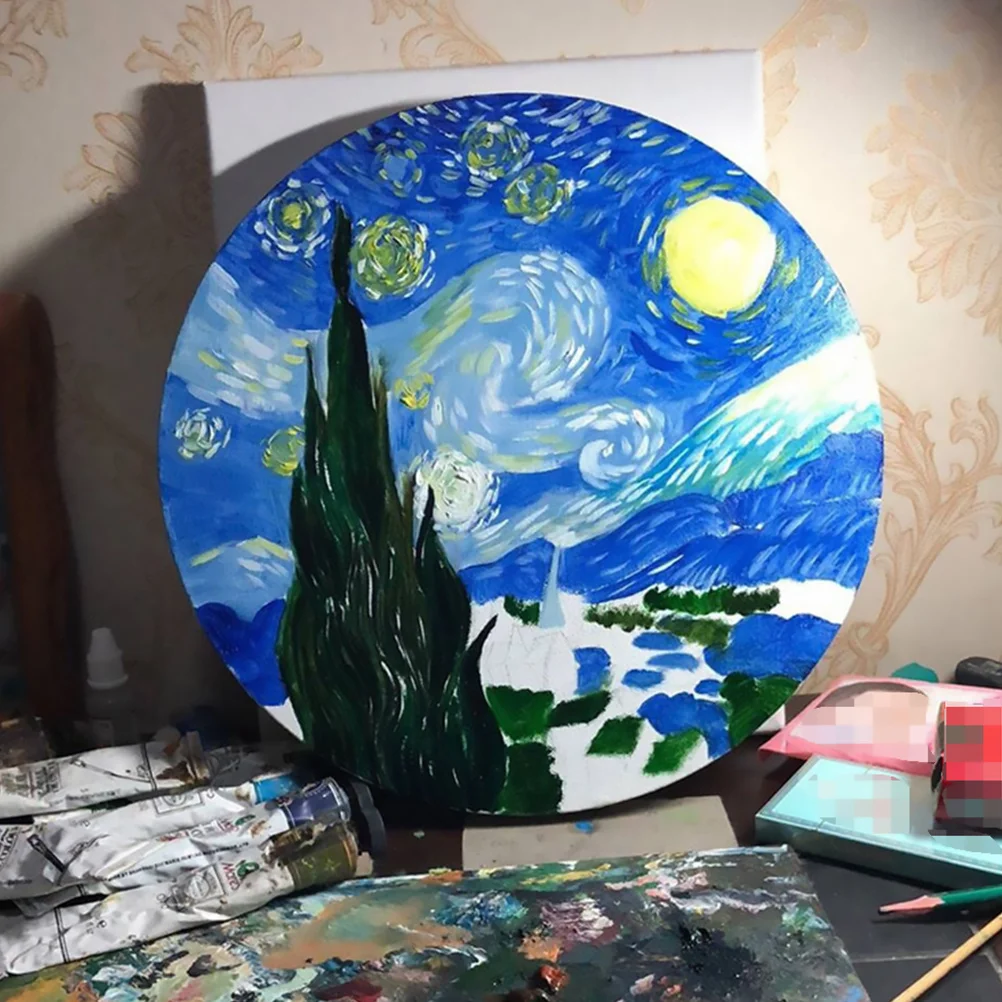 

2 pcs Blank Art Canvas Round Cotton Painting Holder For Oil Acrylic Diy Accessory Pure Cotton Wood Stretched Canvas Artist